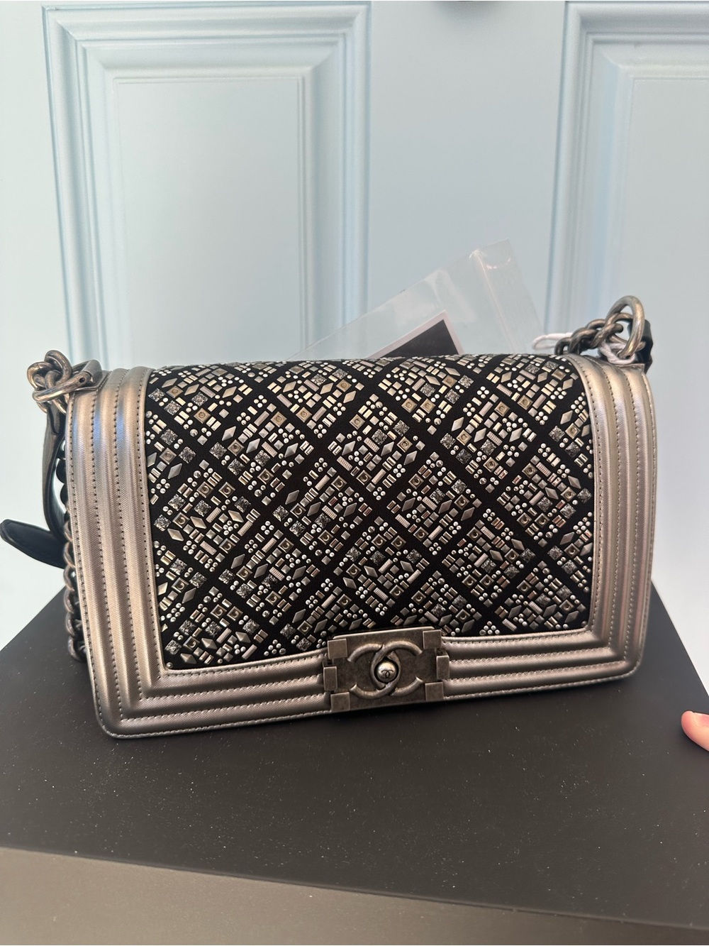 Chanel Silver Embellished Boy Flap Bag - Picture 7 of 12